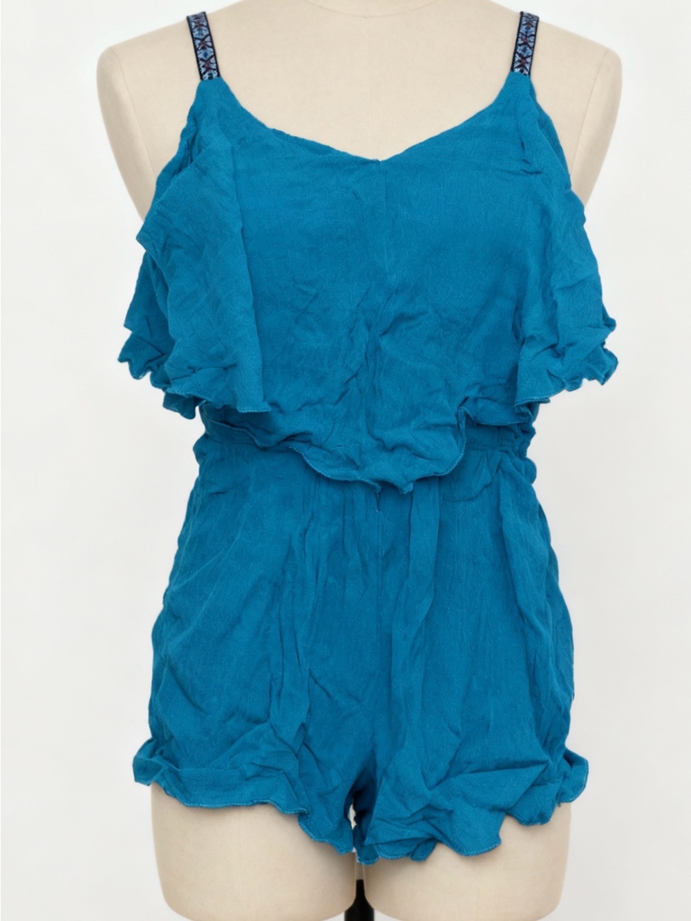 Persaya Teal V-Neck Knit Romper with short. Size M